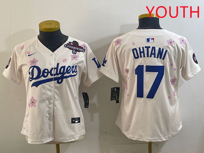 Youth Los Angeles Dodgers #17 Ohtani Cream Sakura Edition 2025 Nike MLB Jersey style 2->youth mlb jersey->Youth Jersey